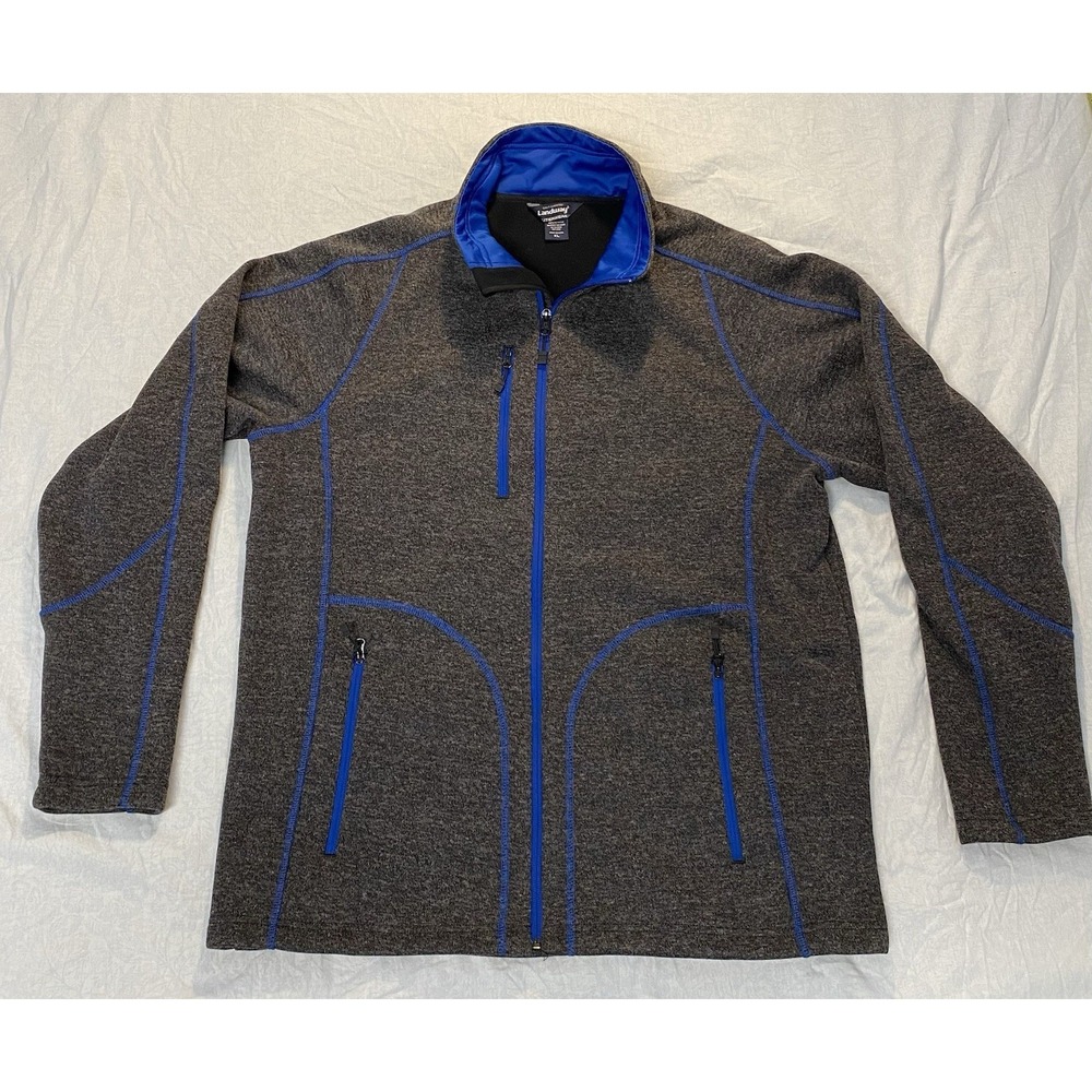 Landway Full Zip Fleece Jacket Mens XL Gray Blue Trim Outdoor Hiking